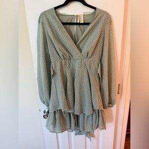 Japna Sage Green Polka Dot Long Sleeve Dress